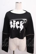 LISTEN FLAVOR / SICK 安ピンリングジップ付ショートトップス  ブラック Y-25-02-21-127-PU-TO-SZ-ZY