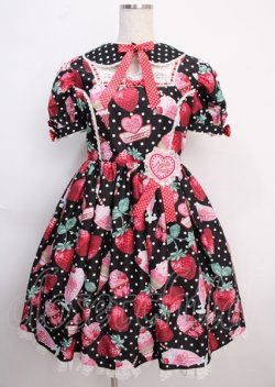 画像1: Angelic Pretty / Fresh Strawberry Dinerワンピース  黒 Y-25-02-26-038-AP-OP-SZ-ZY