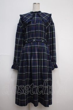 画像1: Maison de minette / Big collar plaid dress  ネイビー Y-25-02-27-129-LO-OP-SZ-ZY