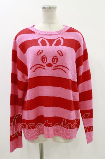 Candy Stripper / HIDE BUNNY BORDER KNIT ピンク H-24-05-15-053-PU-TO-KB-ZT211