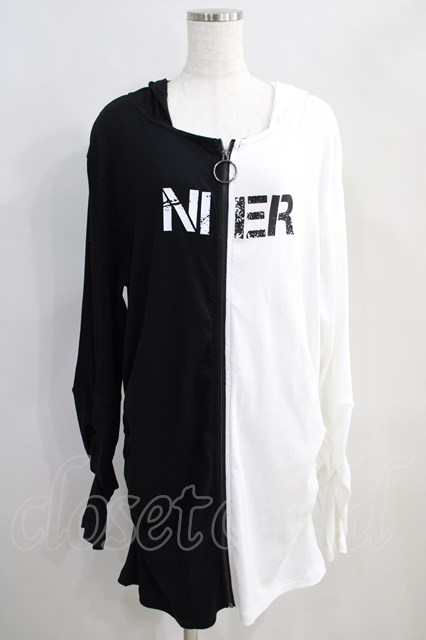 NieR Clothing / TWO-TONEリブパーカー 白×黒 H-24-06-21-034-PU-TO-KB-ZH