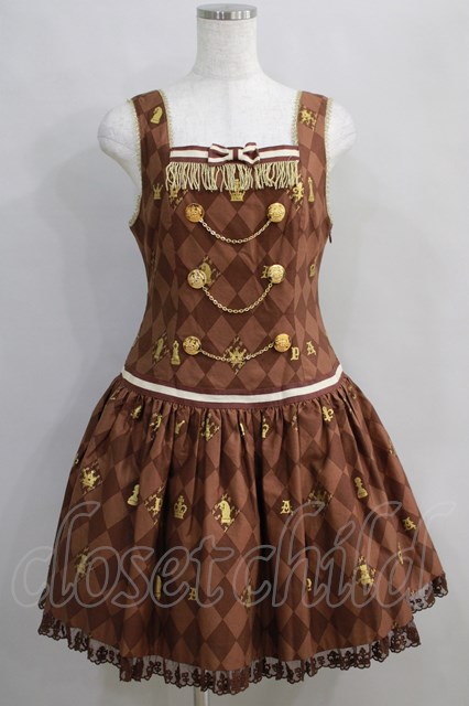 Angelic Pretty / Chess Chocolateローウエストジャンパースカート Free ブラウン H-24-08-11-1025-AP-OP-NS-ZH