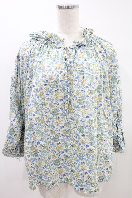 Jane Marple Dans Le Saｌon / Lawn Liberty Bubble Sleeve Blouse オフ×ブルー H-24-08-25-1030-JM-BL-KB-ZH