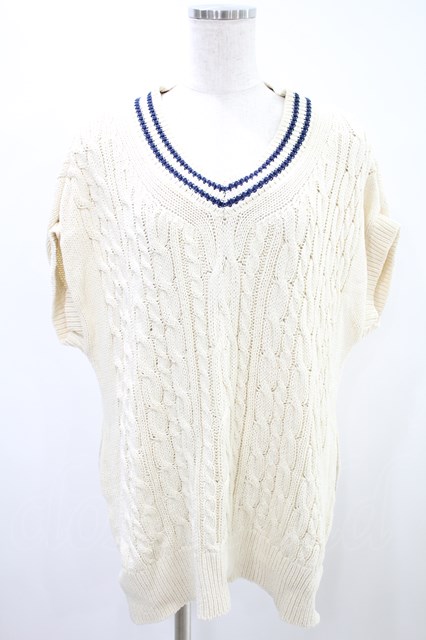 Jane Marple Dans Le Saｌon / Cotton slab yarn tilden vest アイボリー×ライトブルー H-24-08-25-1037-JM-TO-KB-ZH