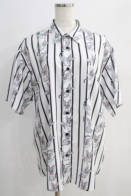 MILKBOY / CAT STRIPE SHIRTS M オフシロ×クロ H-24-09-06-061-MB-BL-KB-ZH