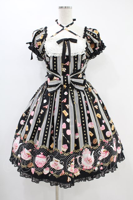 Angelic Pretty / Wonder Partyミニ袖ジャンパースカート Free ブラック H-24-09-08-1001-AP-OP-NS-ZH