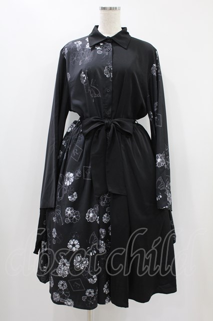 NieR Clothing / 着物風袖2WAY TWO-TONE DRESS 黒 H-24-09-24-1054-PU-OP-KB-ZH