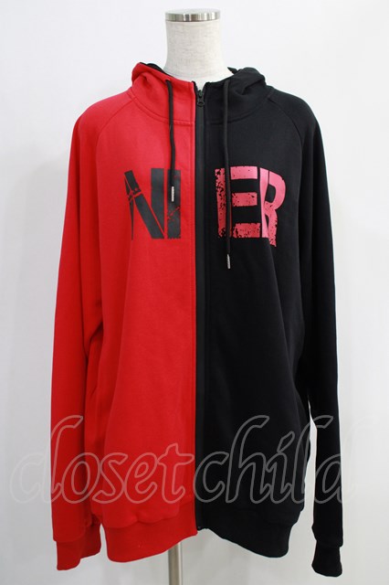 NieR Clothing / TWO-TONE ZIP PARKA 黒×赤 H-24-09-27-043-PU-TO-KB-ZH