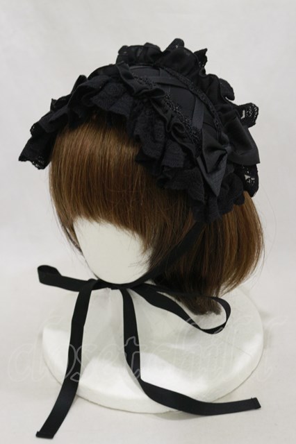 ATELIER PIERROT / Lace-up Frill Headdress ブラック H-24-10-01-013-EL-AC-KB-ZH