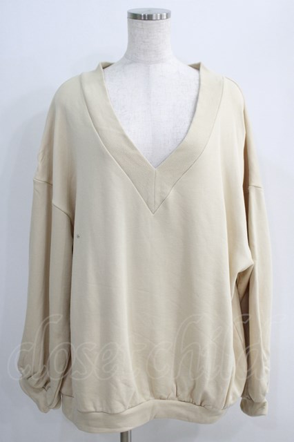 FICTION TOKYO / V Shaped Neck Ribbon Sweat Free Beige H-24-10-09-082-GO-TO-NS-ZH