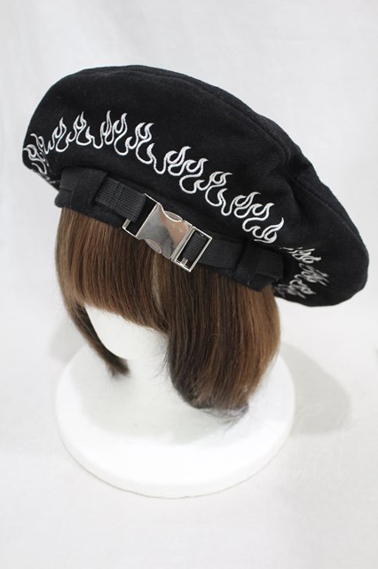 Candy Stripper / FIRE PATTERN BERET ブラック H-24-10-12-002-PU-AC-NS-ZH