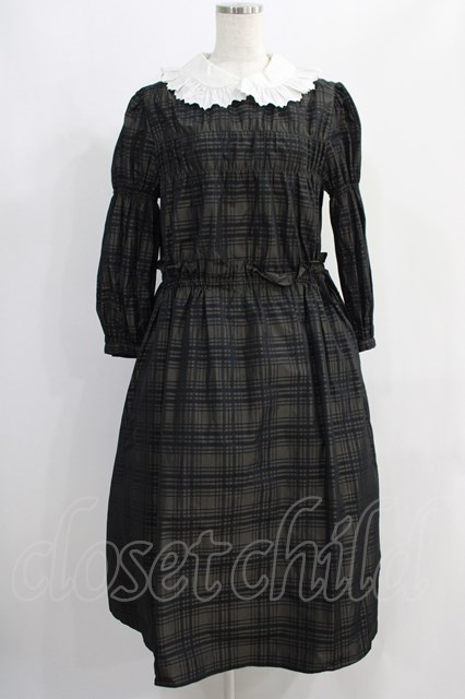 Jane Marple / Memory shadow check shirring dress ブラック H-24-10-18-023-JM-OP-KB-ZH