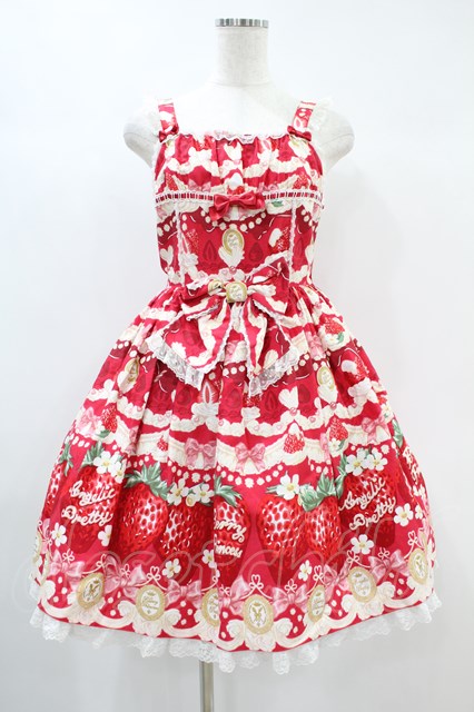 Angelic Pretty / Melty Berry Princessジャンパースカート Free レッド H-24-11-07-1022-AP-OP-NS-ZH