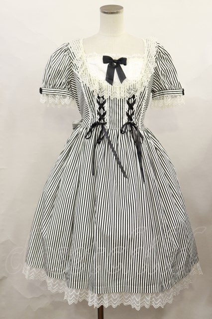 Angelic Pretty / Fancy Stripeワンピース Free ブラック H-24-11-10-1021-AP-OP-NS-ZH