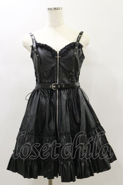 DARK IN LOVE / Rebel locomotive girl faux leather strap dress M 黒 H-24-11-28-059-PU-OP-KB-ZH