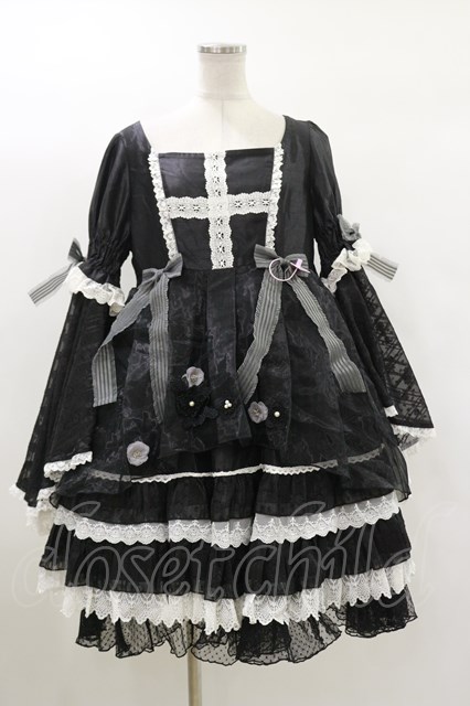 AngelsHeart-Lolita（海外ロリータブランド） / Cross Dress Set XL ブラック/グレー/ホワイト H-24-12-01-080-LO-OP-NS-ZH