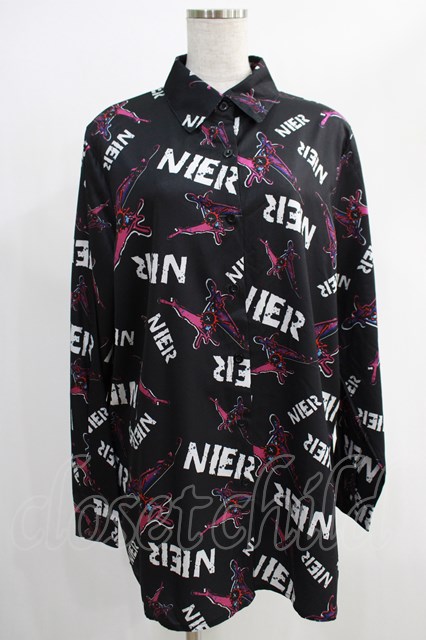 NieR Clothing / 総柄長袖シャツ 黒×紫 H-24-12-04-035-PU-BL-KB-ZH