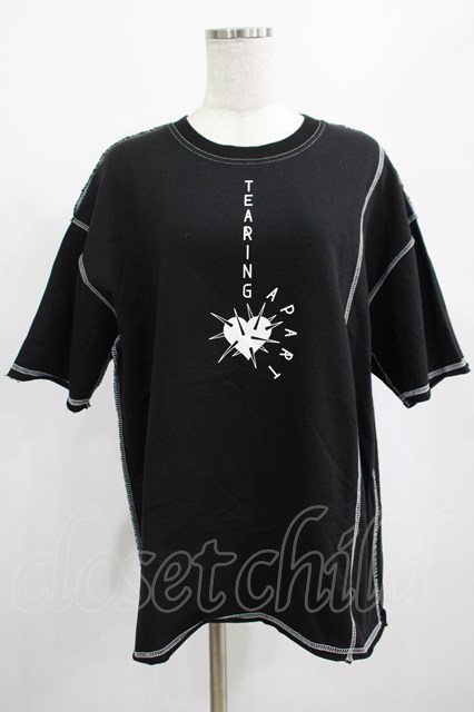 HELL CAT PUNKS / カラーステッチTシャツ 黒×白 H-25-02-15-041-PU-TO-KB-ZT159