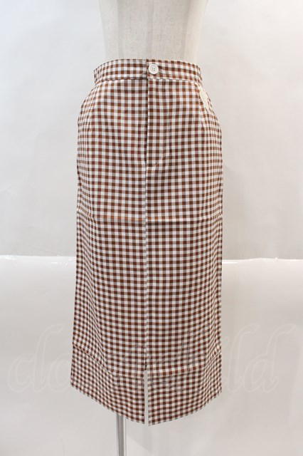 NieR Clothing / ギンガムチェックナロースカート【ポケット付き】 ブラウンチェック I-24-07-17-123-PU-SK-HD-ZI