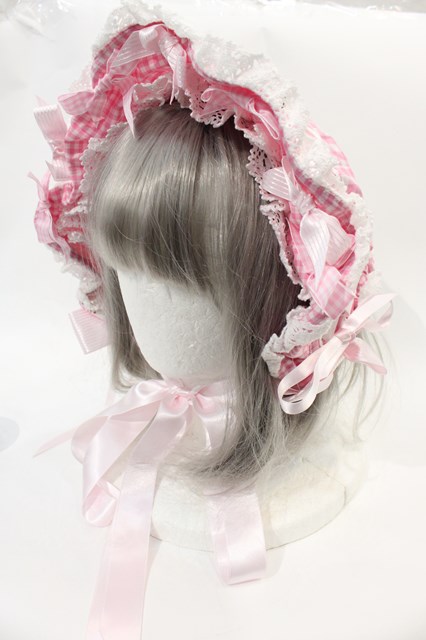 BABY,THE STARS SHINE BRIGHT / Sweet Gingham Dollボンネット ピンクＸ白 I-25-02-11-095-BA-AC-HD-ZI