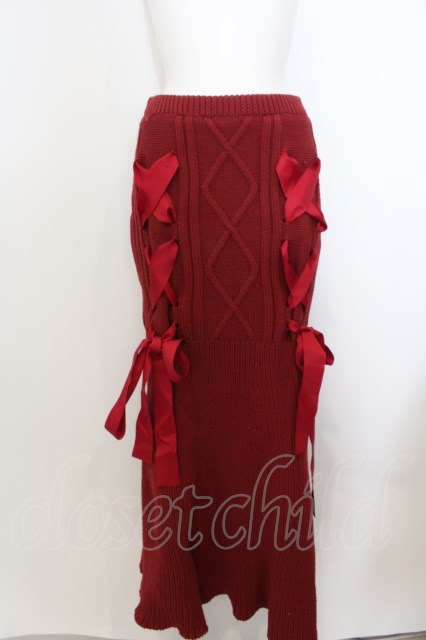 merry jenny / ribbon ribbon knit skirt アカ O-24-05-15-034-LO-SK-IG-ZT069