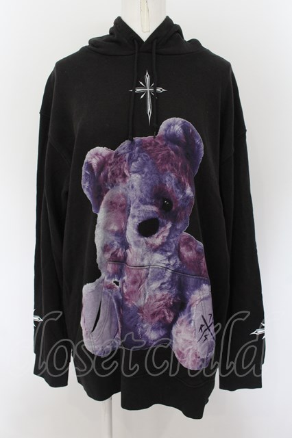 TRAVAS TOKYO / Furry bear hoodie くまプリント プルオーバーパーカー F ブラック O-24-08-17-074-PU-TO-OW-OS