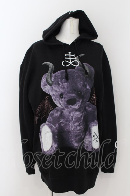 TRAVAS TOKYO / Rhinestone Devil bear hoodie ブラック O-24-08-18-030-PU-TO-IG-OS