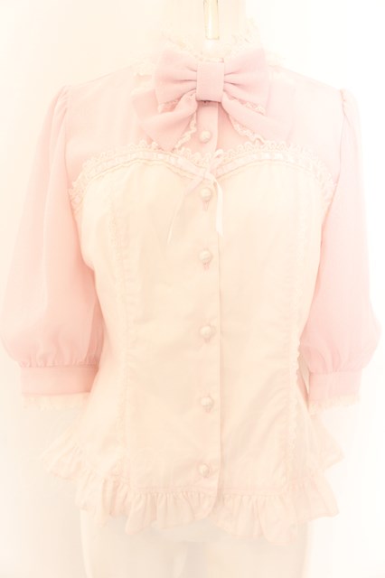 Angelic Pretty / Dollレーシィ立ち襟ブラウス ピンク O-24-09-06-071-AP-BL-IG-OS