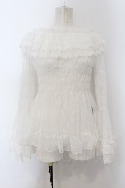 ATELIER PIERROT / Shirring Princess Sleeve Blouse-Lace- ホワイト O-24-09-25-074-EL-BL-OW-OS