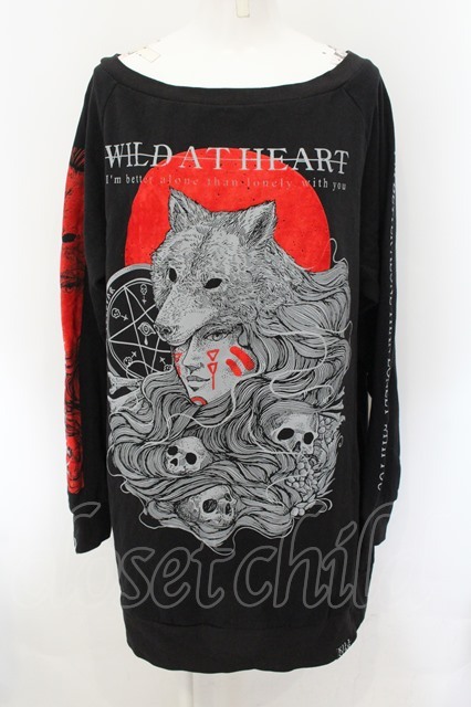 KILL STAR / Wild At HeartロングTシャツ XL ブラック×レッド O-24-11-29-055-SL-TO-OW-OS