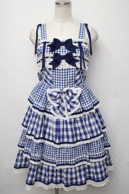 BABY,THE STARS SHINE BRIGHT / Milky Gingham Dollジャンパースカート 紺 S-24-07-23-083-BA-OP-AS-ZS
