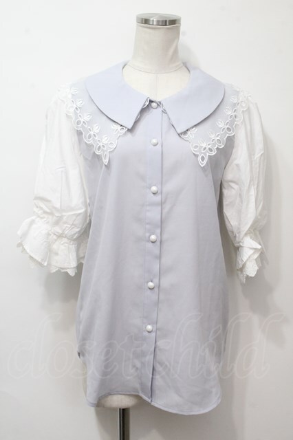 axes femme POETIQUE /2重襟ブラウス サックス S-24-07-23-2045-AX-BL-UT-ZS