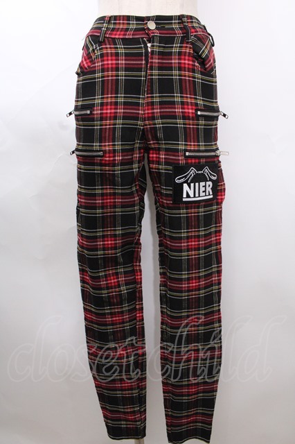 NieR Clothing / STYLISHチェック柄PANTS 赤 S-24-07-26-036-PU-PA-UT-ZY