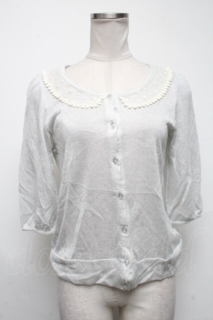 Emily Temple cute / ラメ半袖カーディガン グレーｘシルバー S-25-03-02-012-ET-TO-AS-ZS