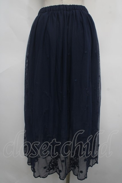 axes femme / 裾刺繍レーススカート M 紺 Y-24-05-13-166-AX-SK-SZ-ZT330