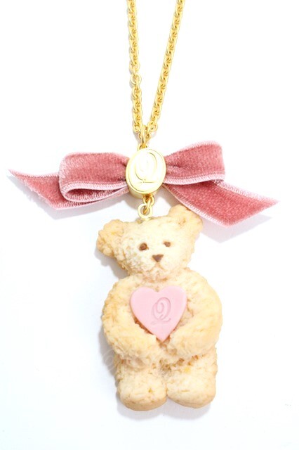 Q-pot. / eddy Bear Cookieネックレス ミルククッキー (ピンクハート) Y-24-11-06-001-QP-AC-SZ-ZY