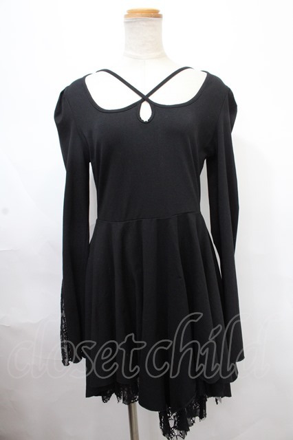 PUNK RAVE / Asymmetric Pointed Hem Flare Sleeves Gothic Dress M-L 黒 Y-24-11-06-089-PU-OP-SZ-ZY