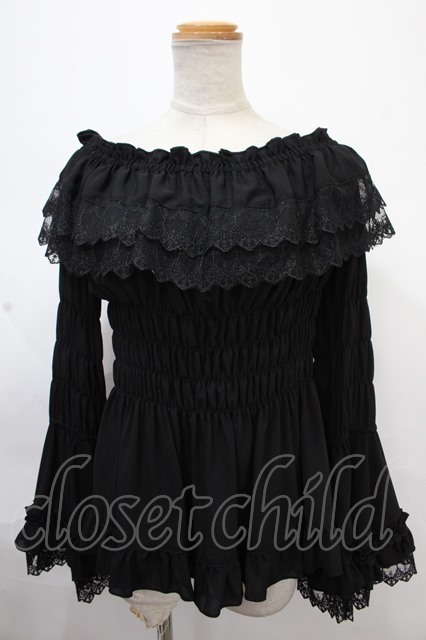 ATELIER PIERROT / Shirring princess sleeve blouse 黒 Y-24-11-09-012-EL-BL-SZ-ZY