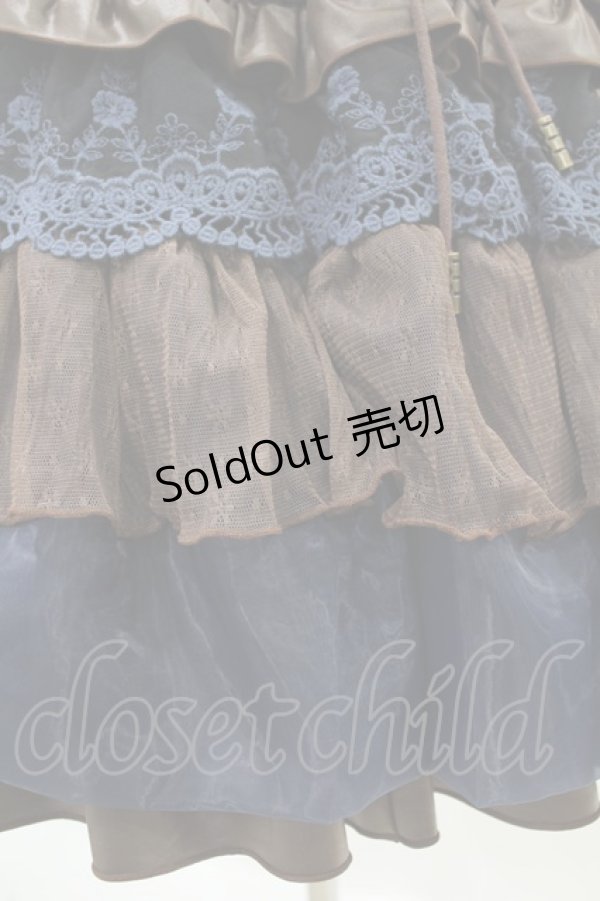 OZZ ANGELO / 薔薇刺繍配色フリルスカート 紺×茶 H-24-05-05-1019-OO 