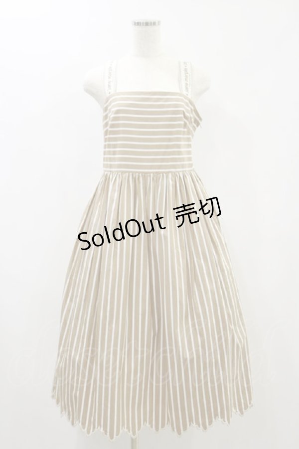 画像1: Jane Marple / Marine Stripe scallop EMB dress  ベージュ H-24-06-07-093-JM-OP-KB-ZT285 (1)