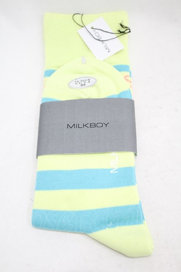 画像2: MILKBOY / スリークォータースsocks  ライム×サックス H-24-06-11-1004-MB-ZA-KB-ZH (2)