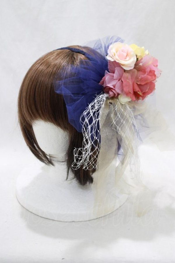 画像1: Angelic Pretty / Classic Rose Dollカチューシャ  ネイビー H-24-06-15-085-AP-AC-NS-ZH (1)