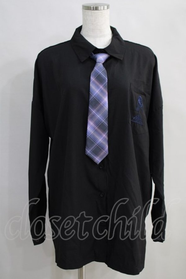 画像1: NieR Clothing / ネクタイ付シャツ  黒 H-24-06-21-026-PU-BL-KB-ZH (1)