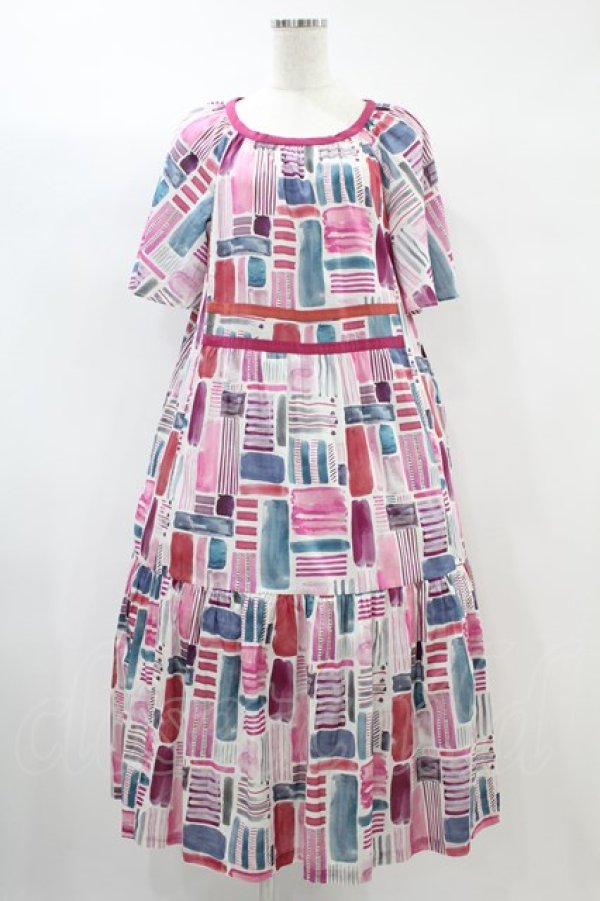 画像1: Jane Marple Dans Le Saｌon / Constructed stripes surf dress  ピンク H-24-07-03-1015-JM-OP-KB-ZT206 (1)