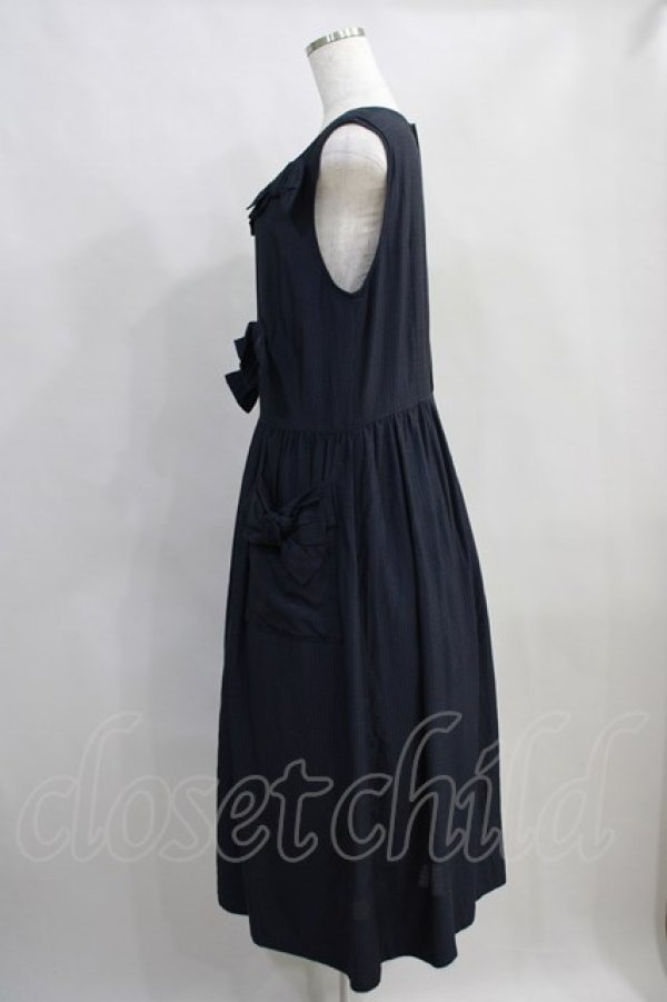 画像2: Jane Marple / Dobby cloth front ribbon dress M ネイビー H-24-07-10-1041-JM-OP-SK-ZH (2)