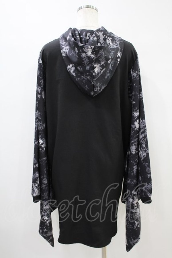 画像2: NieR Clothing / 着物風袖フードシャツ  黒 H-24-07-21-1040-PU-BL-KB-ZT385 (2)