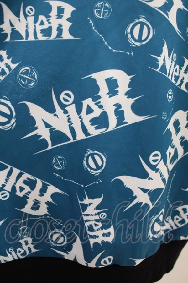 画像3: NieR Clothing / 総柄ZIP半袖パーカー  青 H-24-07-21-1047-PU-TO-KB-ZH (3)