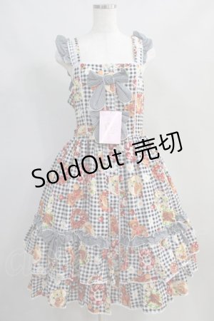 画像: metamorphose / 【プラスサイズ】Gingham fruits tart フリルジャンパースカート プラスサイズ ブラック系 H-24-07-23-1002-ME-OP-NS-ZH