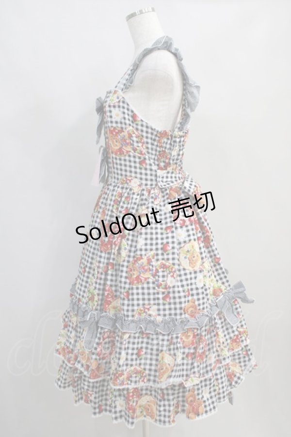 画像2: metamorphose / 【プラスサイズ】Gingham fruits tart フリルジャンパースカート プラスサイズ ブラック系 H-24-07-23-1002-ME-OP-NS-ZH (2)