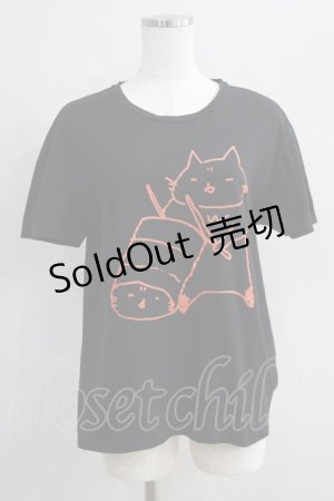 画像: MINT NeKO / プリントTシャツ  黒 H-24-08-06-001-HN-TO-KB-ZH